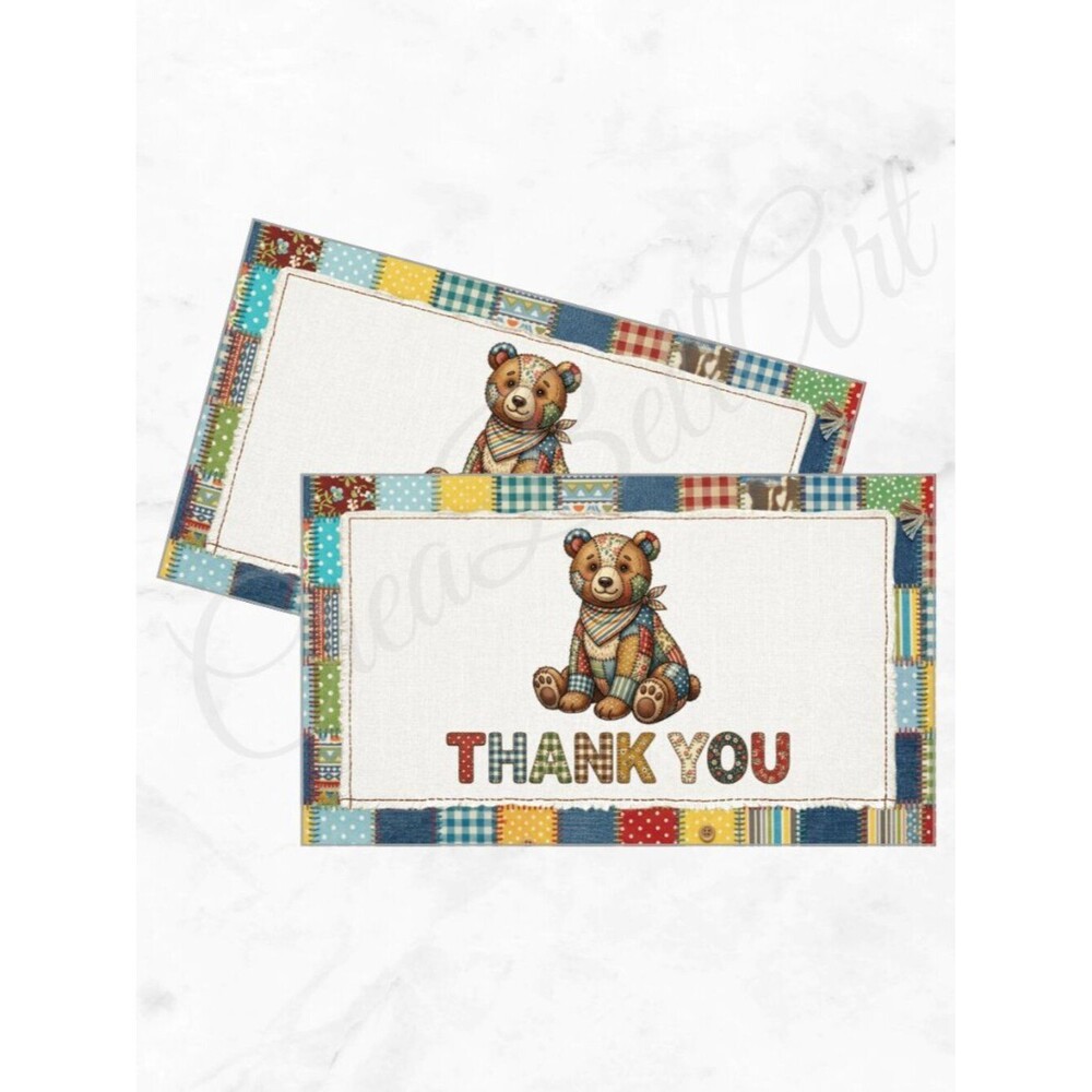 60 Patchwork Cards Bear Design Thank You Cards